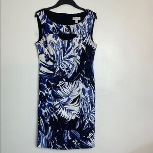Dressbarn Blue and Black Leaf Print Midi Dress Size 12